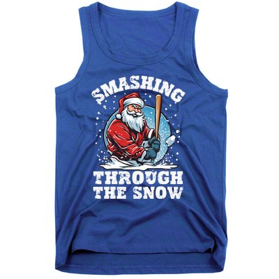 Smashing Through The Snow Christmas Santa Baseball Player Gift Tank Top