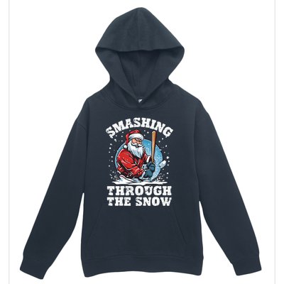 Smashing Through The Snow Christmas Santa Baseball Player Gift Urban Pullover Hoodie