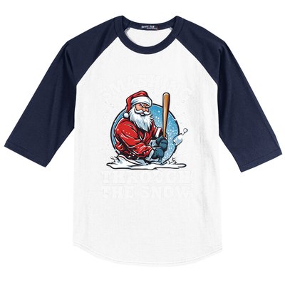 Smashing Through The Snow Christmas Santa Baseball Player Gift Baseball Sleeve Shirt