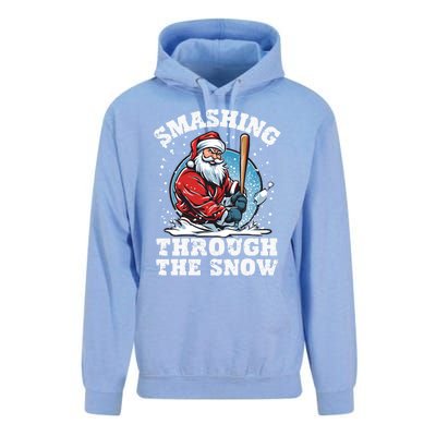 Smashing Through The Snow Christmas Santa Baseball Player Gift Unisex Surf Hoodie