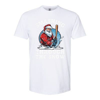 Smashing Through The Snow Christmas Santa Baseball Player Gift Softstyle CVC T-Shirt