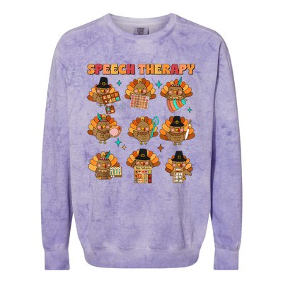 Speech Therapy Turkey Slp Speech Therapist Fall Thanksgiving Colorblast Crewneck Sweatshirt