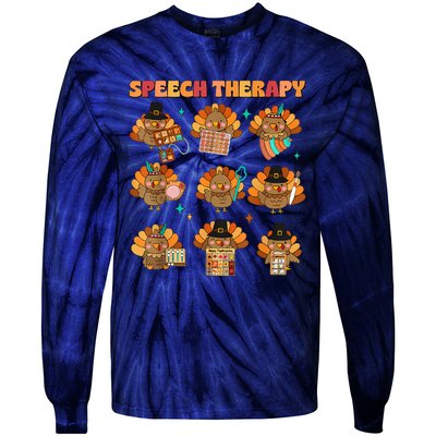 Speech Therapy Turkey Slp Speech Therapist Fall Thanksgiving Tie-Dye Long Sleeve Shirt