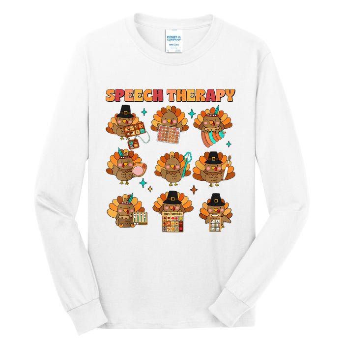 Speech Therapy Turkey Slp Speech Therapist Fall Thanksgiving Tall Long Sleeve T-Shirt