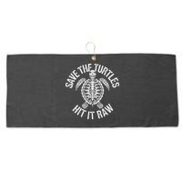 Save The Turtles Hit It Raw Funny Save The Planet Large Microfiber Waffle Golf Towel