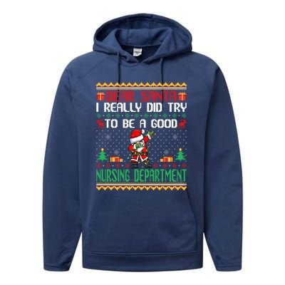 Santa Try To Be A Good Nursing Departt Funny Christmas Gift Performance Fleece Hoodie