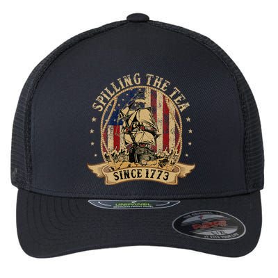 Spilling The Tea Since 1773 American History Teacher Vintage Flexfit Unipanel Trucker Cap