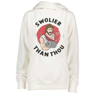 Swolier Than Thou Funny Jesus Womens Funnel Neck Pullover Hood