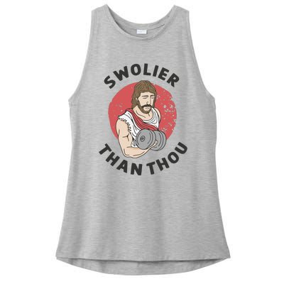 Swolier Than Thou Funny Jesus Ladies PosiCharge Tri-Blend Wicking Tank