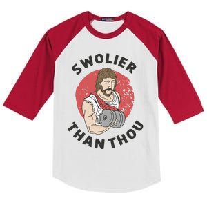 Swolier Than Thou Funny Jesus Kids Colorblock Raglan Jersey