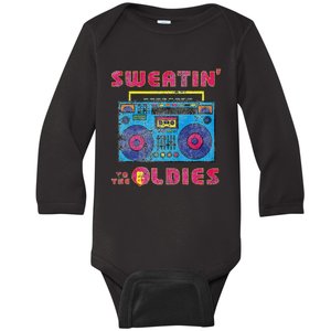 Sweatin To The Oldies Retro Boombox Baby Long Sleeve Bodysuit