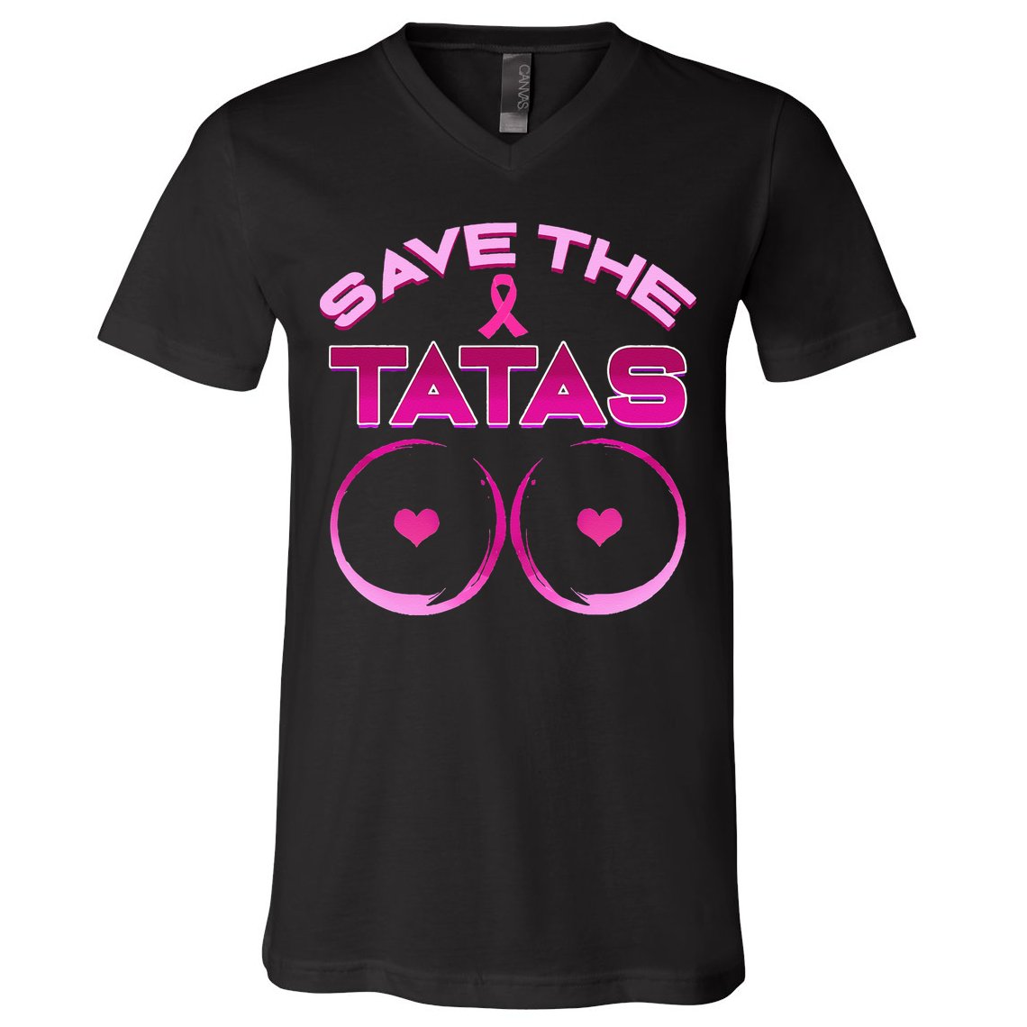 Save The Tatas Pink Ribbon V-Neck T-Shirt