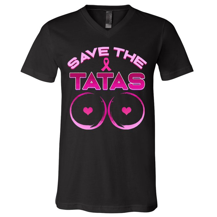 Save The Tatas Pink Ribbon V-Neck T-Shirt