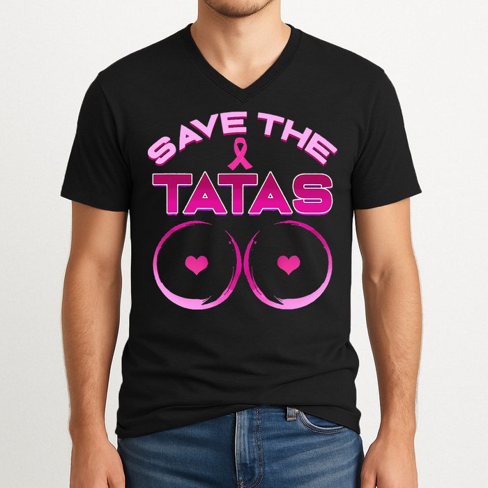 Save The Tatas Pink Ribbon V-Neck T-Shirt