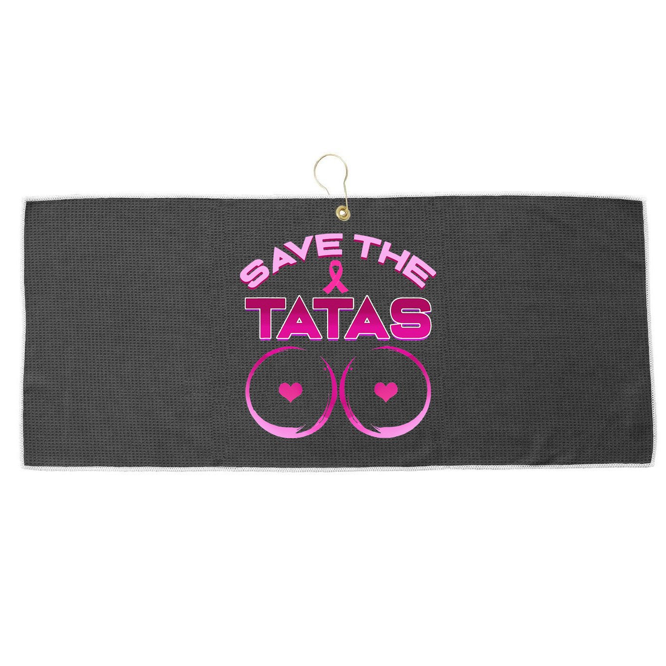 Save The Tatas Pink Ribbon Large Microfiber Waffle Golf Towel