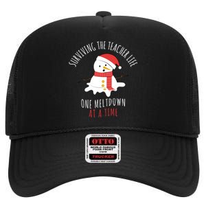 Surviving The Teacher Life One Meltdown At A Time High Crown Mesh Back Trucker Hat