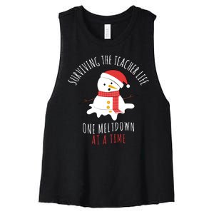 Surviving The Teacher Life One Meltdown At A Time Women's Racerback Cropped Tank