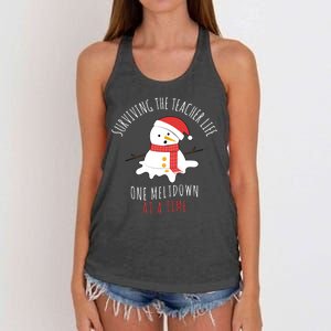 Surviving The Teacher Life One Meltdown At A Time Women's Knotted Racerback Tank