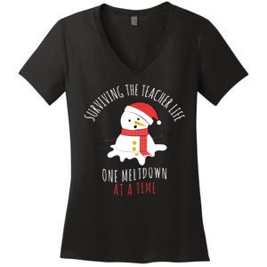 Surviving The Teacher Life One Meltdown At A Time Women's V-Neck T-Shirt