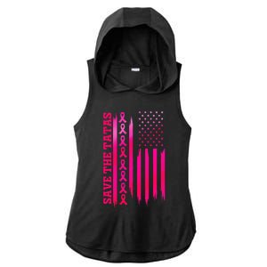 Save The Tatas American Flag Fighting Breast Cancer Ladies PosiCharge Tri-Blend Wicking Draft Hoodie Tank