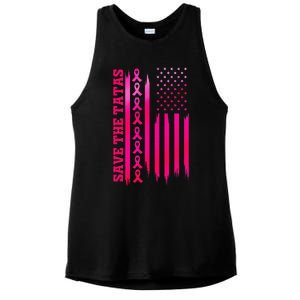 Save The Tatas American Flag Fighting Breast Cancer Ladies PosiCharge Tri-Blend Wicking Tank