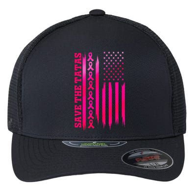 Save The Tatas American Flag Fighting Breast Cancer Flexfit Unipanel Trucker Cap