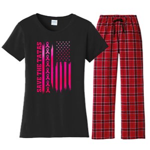 Save The Tatas American Flag Fighting Breast Cancer Women's Flannel Pajama Set