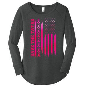 Save The Tatas American Flag Fighting Breast Cancer Women's Perfect Tri Tunic Long Sleeve Shirt