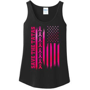 Save The Tatas American Flag Fighting Breast Cancer Ladies Essential Tank