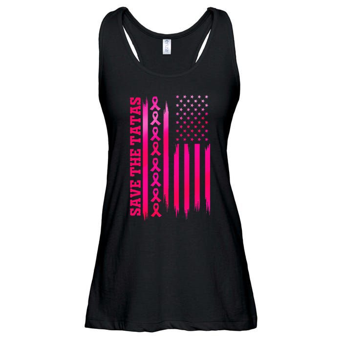 Save The Tatas American Flag Fighting Breast Cancer Ladies Essential Flowy Tank