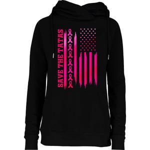 Save The Tatas American Flag Fighting Breast Cancer Womens Funnel Neck Pullover Hood