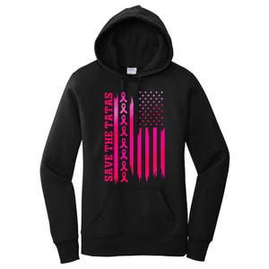 Save The Tatas American Flag Fighting Breast Cancer Women's Pullover Hoodie