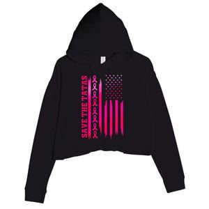 Save The Tatas American Flag Fighting Breast Cancer Crop Fleece Hoodie