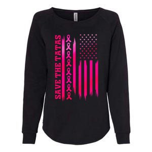 Save The Tatas American Flag Fighting Breast Cancer Womens California Wash Sweatshirt