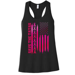 Save The Tatas American Flag Fighting Breast Cancer Women's Racerback Tank