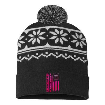 Save The Tatas American Flag Fighting Breast Cancer USA-Made Snowflake Beanie