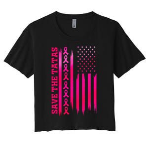 Save The Tatas American Flag Fighting Breast Cancer Women's Crop Top Tee