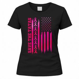 Save The Tatas American Flag Fighting Breast Cancer Women's T-Shirt