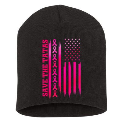 Save The Tatas American Flag Fighting Breast Cancer Short Acrylic Beanie