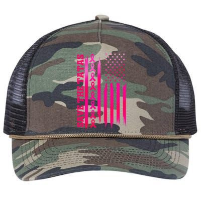 Save The Tatas American Flag Fighting Breast Cancer Retro Rope Trucker Hat Cap