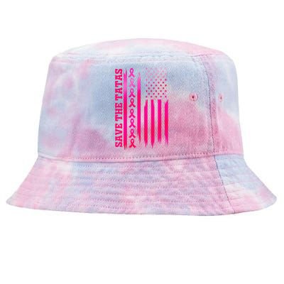 Save The Tatas American Flag Fighting Breast Cancer Tie-Dyed Bucket Hat