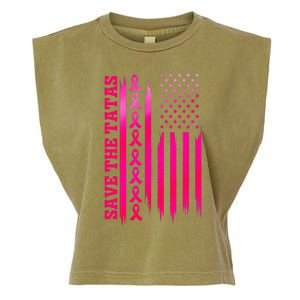 Save The Tatas American Flag Fighting Breast Cancer Garment-Dyed Women's Muscle Tee