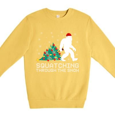 Squatching Through The Snow Bigfoot Christmas Sasquatch Great Gift Premium Crewneck Sweatshirt