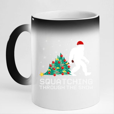 Squatching Through The Snow Bigfoot Christmas Sasquatch Great Gift 11oz Black Color Changing Mug