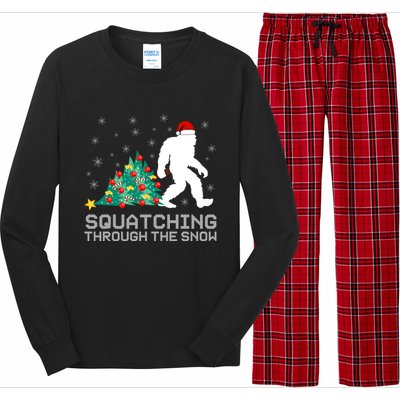 Squatching Through The Snow Bigfoot Christmas Sasquatch Great Gift Long Sleeve Pajama Set