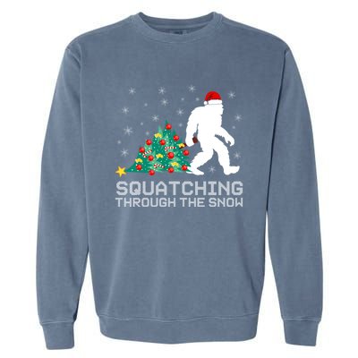 Squatching Through The Snow Bigfoot Christmas Sasquatch Great Gift Garment-Dyed Sweatshirt