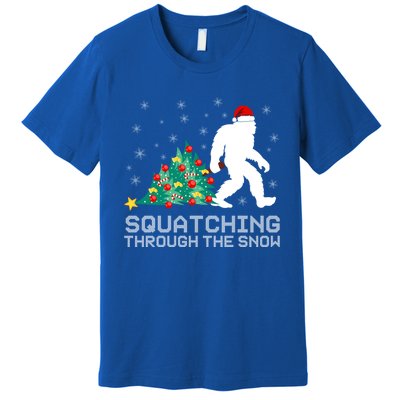 Squatching Through The Snow Bigfoot Christmas Sasquatch Great Gift Premium T-Shirt