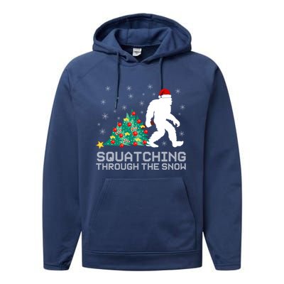 Squatching Through The Snow Bigfoot Christmas Sasquatch Great Gift Performance Fleece Hoodie