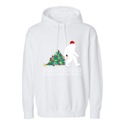 Squatching Through The Snow Bigfoot Christmas Sasquatch Great Gift Garment-Dyed Fleece Hoodie