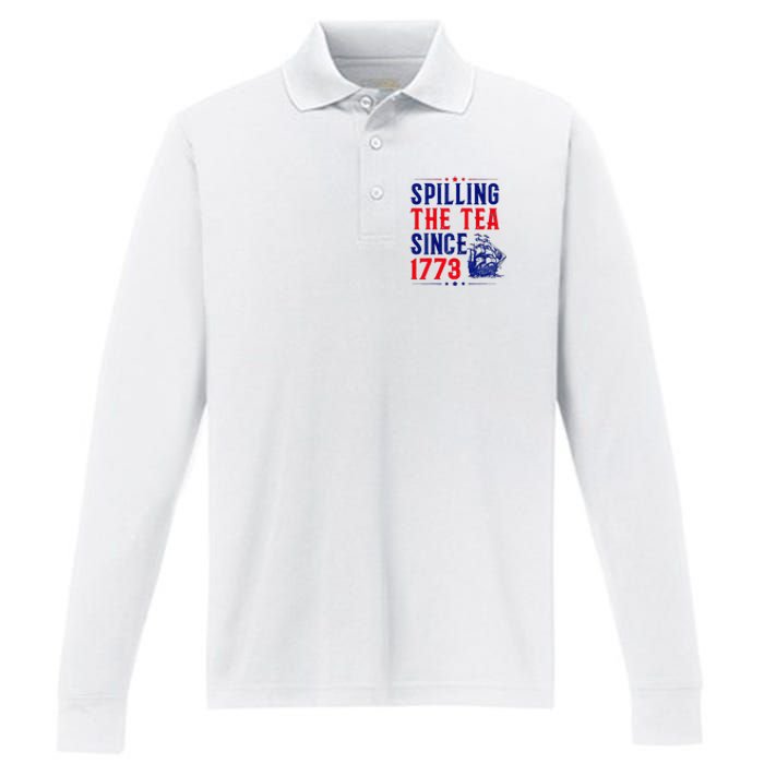 Spilling The Tea Since 1773 4th Of July Performance Long Sleeve Polo